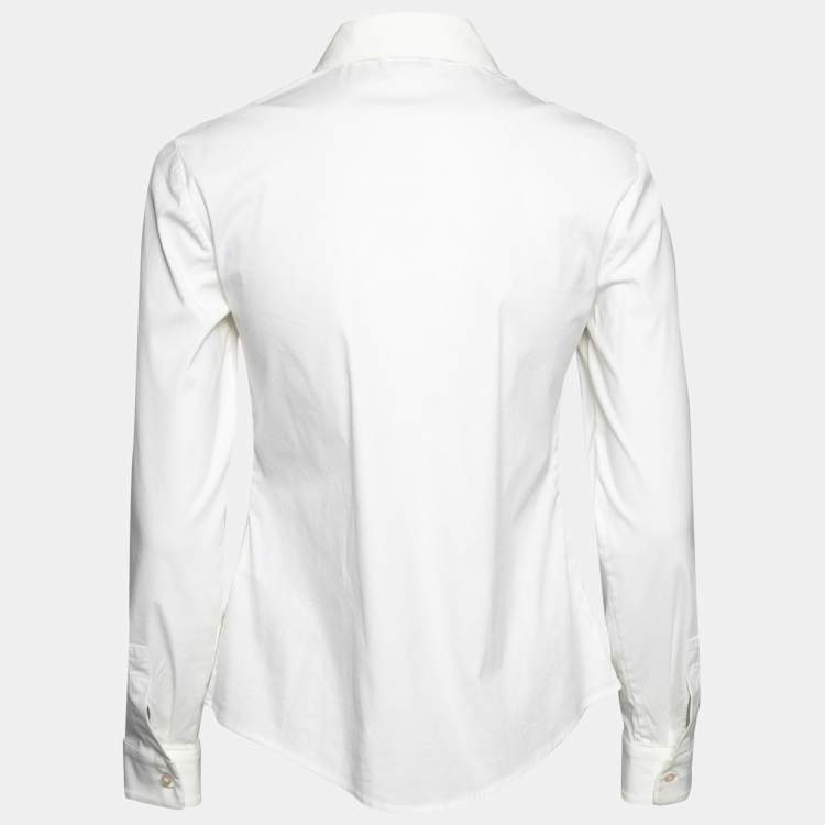 Pre Owned RED Valentino White Cotton Heart Embroidered Collar Shirt S