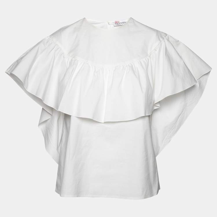 Pre Owned RED Valentino White Cotton Ruffle Cape Blouse S