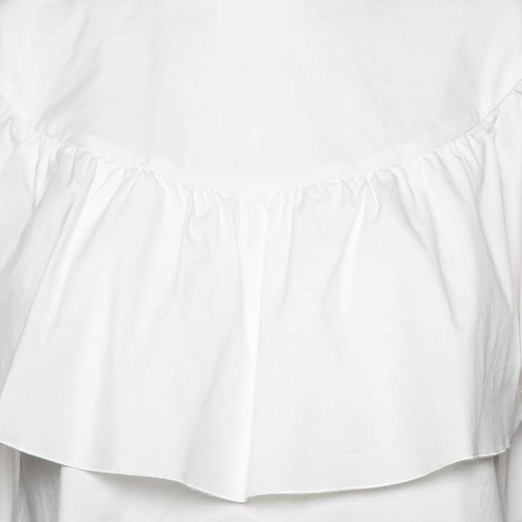 Pre Owned RED Valentino White Cotton Ruffle Cape Blouse S