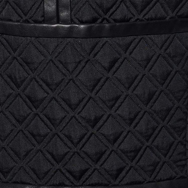 Pre Owned RED Valentino Black Quilted Leather Trim Detailed Cap Sleeve Dress M