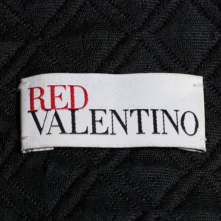 Pre Owned RED Valentino Black Quilted Leather Trim Detailed Cap Sleeve Dress M