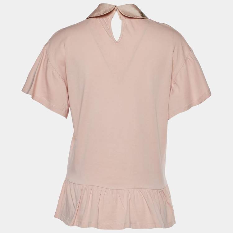 Pre Owned RED Valentino Pink Cotton Dragonfly Embellished Collar Detail T-Shirt S