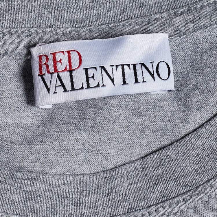 Pre Owned RED Valentino Grey Cotton Bird Print Short Sleeve T-Shirt L