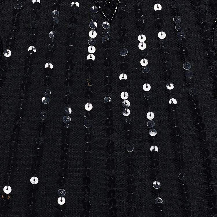 Pre Owned RED Valentino Black Tulle Sequin Embellished Scalloped Sleeveless Dress M