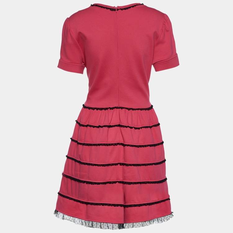 Pre Owned RED Valentino Pink Stretch Knit Tulle Inlay Paneled Dress L