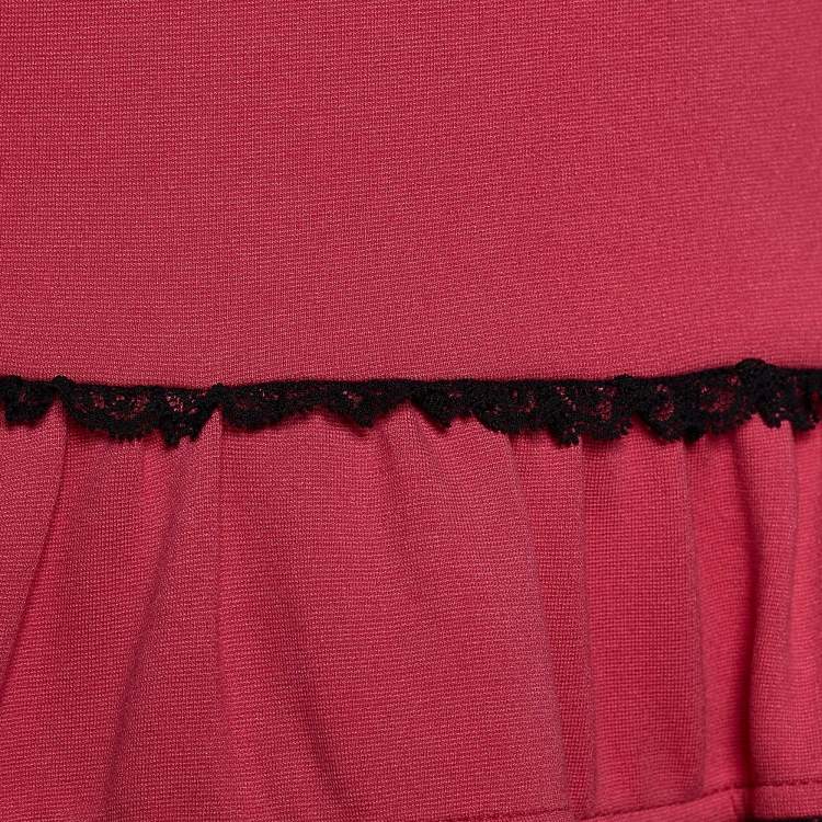 Pre Owned RED Valentino Pink Stretch Knit Tulle Inlay Paneled Dress L