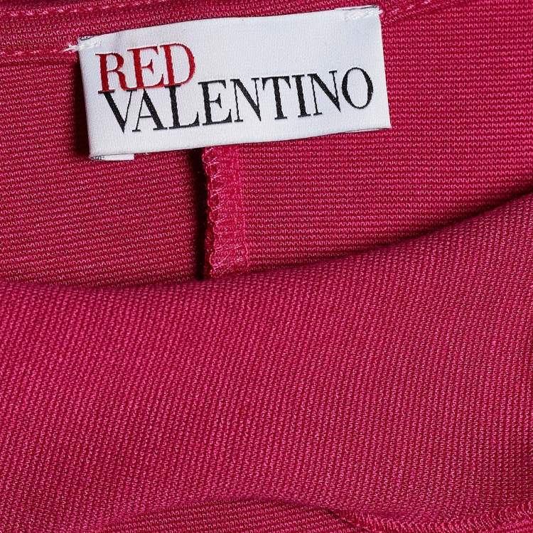 Pre Owned RED Valentino Pink Jersey Knit Bow Detail Ruffled Dress L