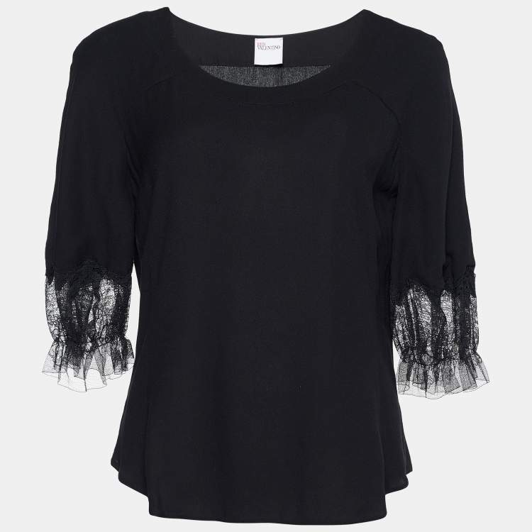 Pre Owned RED Valentino Black Viscose Ruffle Sleeve Top S