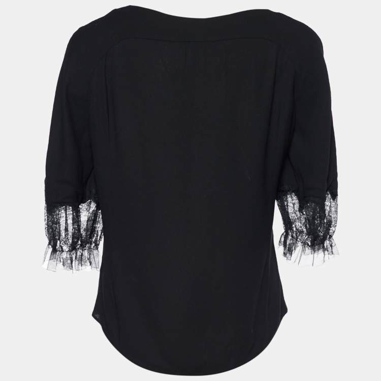 Pre Owned RED Valentino Black Viscose Ruffle Sleeve Top S