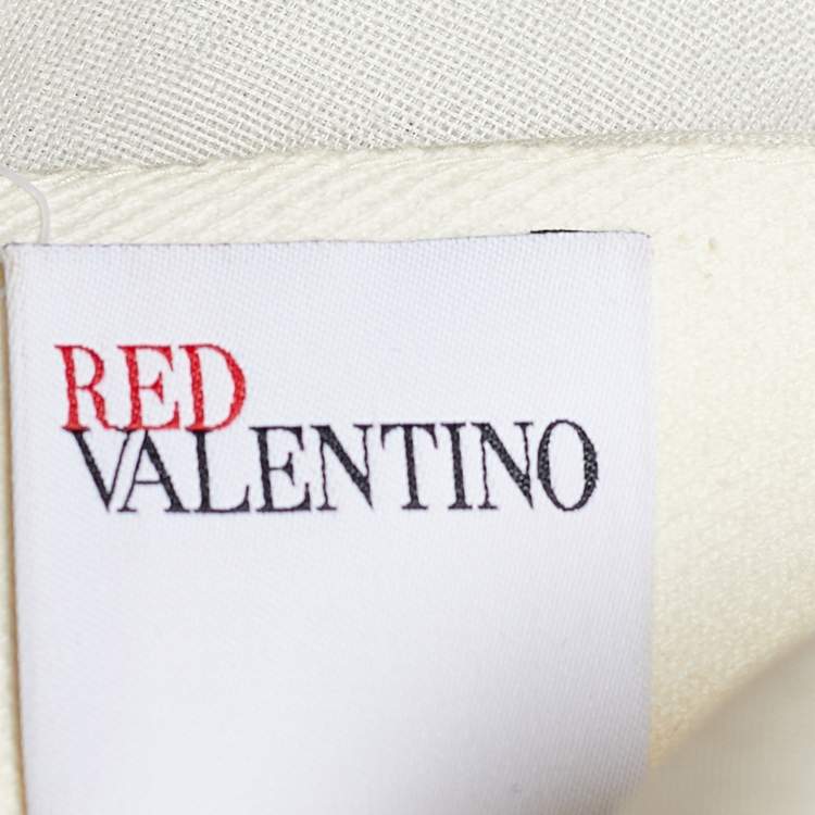 مملوكة مسبقًا RED Valentino Cream Silk Bead Embellished Tiered Mini Dress M