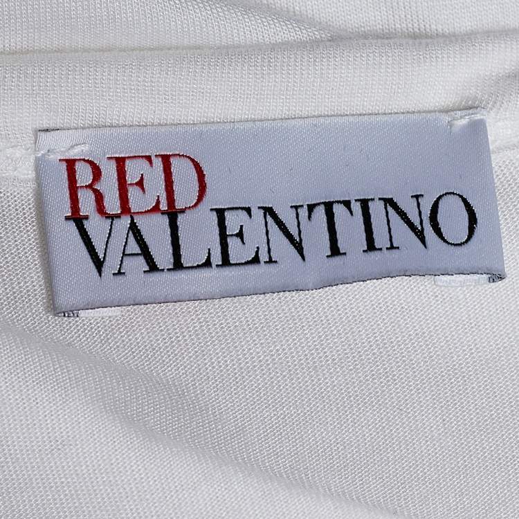 Pre Owned RED Valentino White Modal Lace Bow Detail Crew Neck Top S