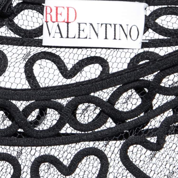 Pre Owned RED Valentino Black Mesh Tubular Embroidered Tulle Dress S