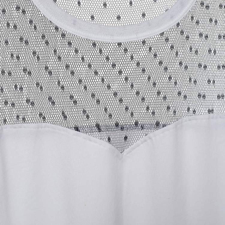 Pre Owned RED Valentino Monochrome Cotton Tulle Detail T-Shirt L
