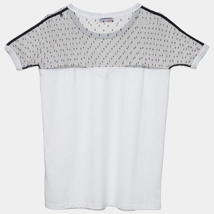 Pre Owned RED Valentino Monochrome Cotton Tulle Detail T-Shirt L