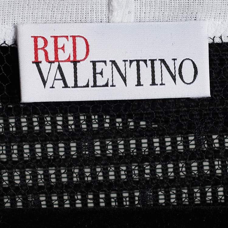 Pre Owned RED Valentino Monochrome Cotton Tulle Detail T-Shirt L