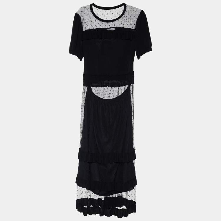 Pre Owned RED Valentino Black Knit & Tulle Ruffled Midi Dress XL
