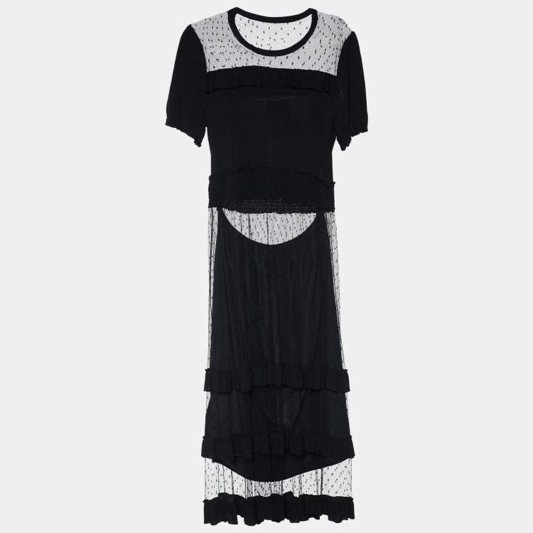 Pre Owned RED Valentino Black Knit & Tulle Ruffled Midi Dress XL