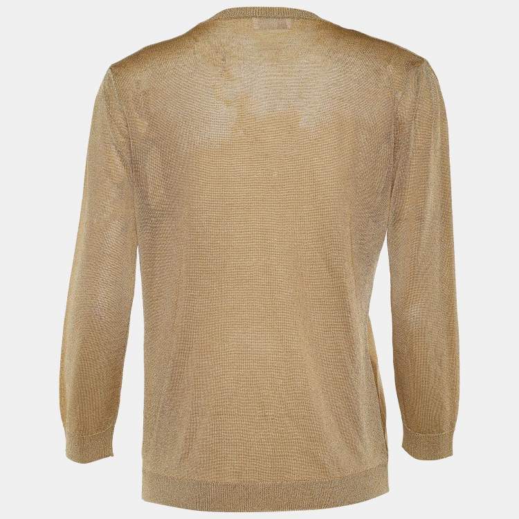 Pre Owned RED Valentino Gold Lurex Knit Button Front Cardigan L