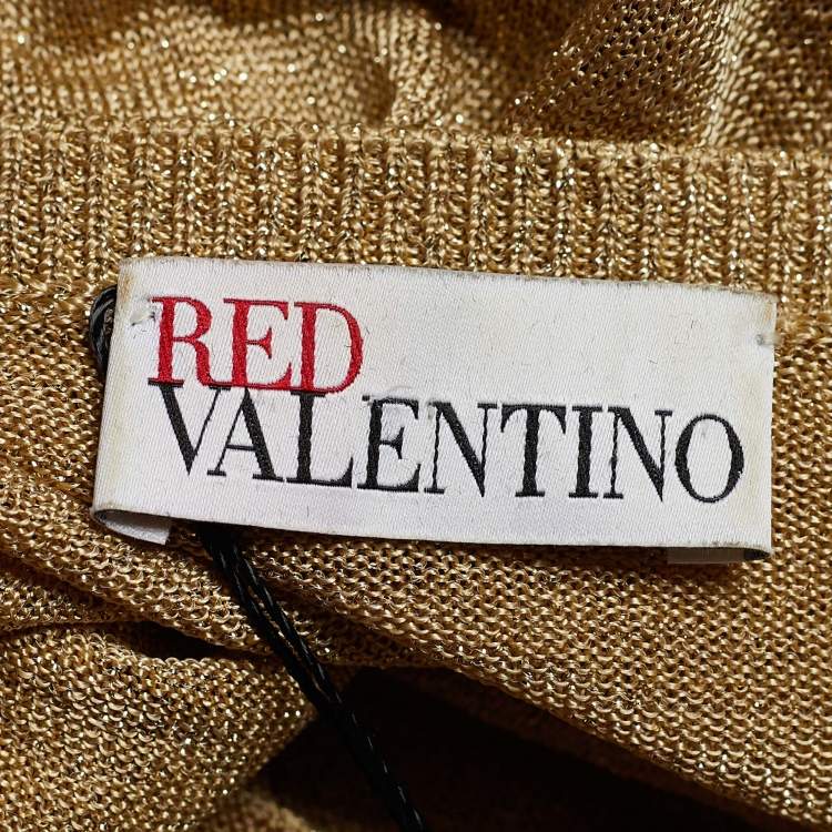 Pre Owned RED Valentino Gold Lurex Knit Button Front Cardigan L