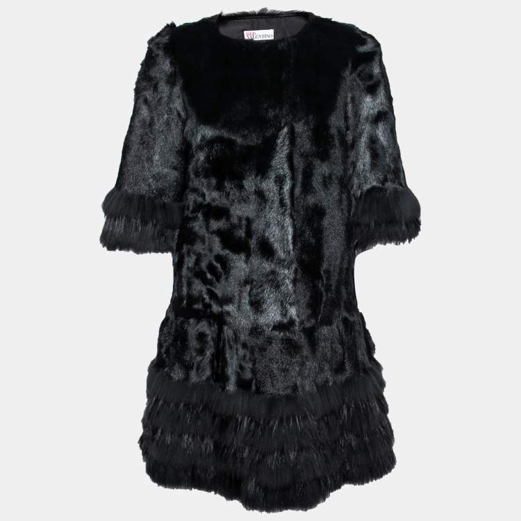 Pre Owned RED Valentino Black Faux Fur Button Front Coat M