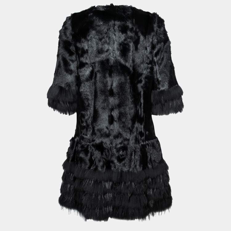 Pre Owned RED Valentino Black Faux Fur Button Front Coat M