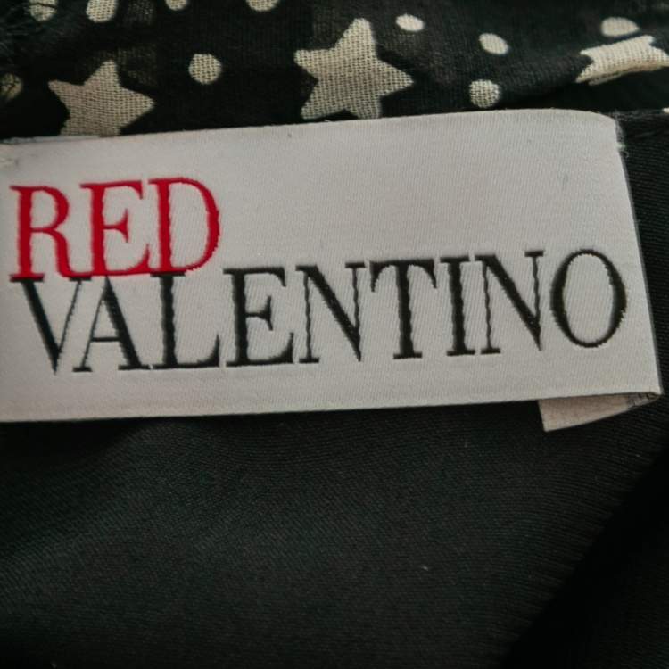 Pre Owned RED Valentino Black Star Printed Silk Mesh Panel Jumpsuit M