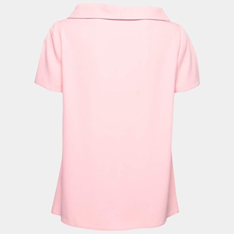 Pre Owned RED Valentino Pink Crepe Bow Detail Half Sleeve Top M