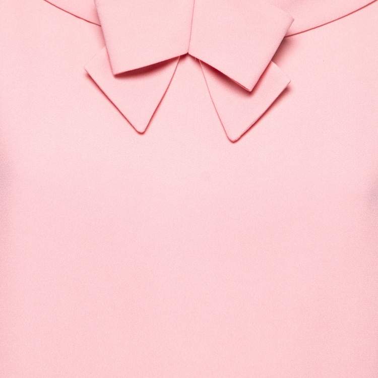 Pre Owned RED Valentino Pink Crepe Bow Detail Half Sleeve Top M