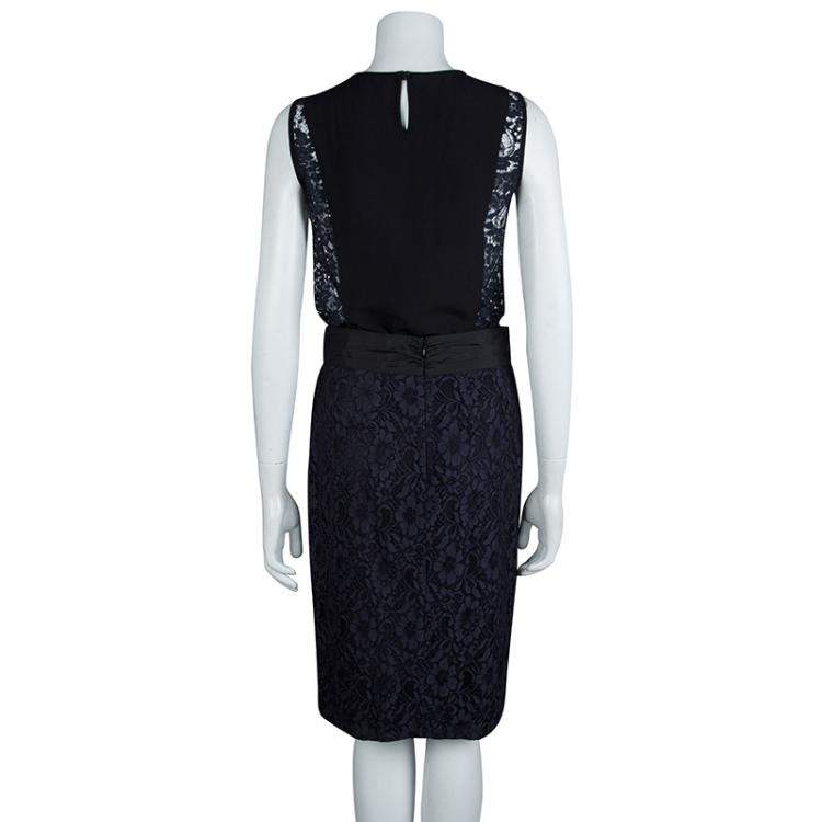 Pre Owned Red Valentino Black and Navy Blue Lace Top and Skirt Set S/M