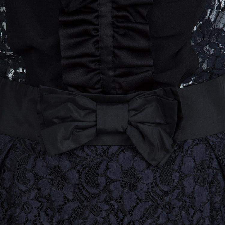 Pre Owned Red Valentino Black and Navy Blue Lace Top and Skirt Set S/M