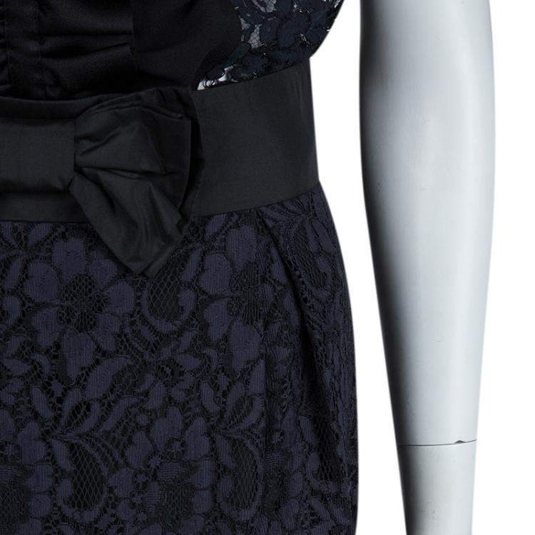 Pre Owned Red Valentino Black and Navy Blue Lace Top and Skirt Set S/M