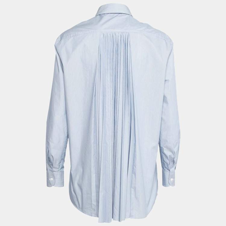 مملوكة مسبقًا RED Valentino Blue Pinstriped Cotton Poplin Pleated Back Shirt S