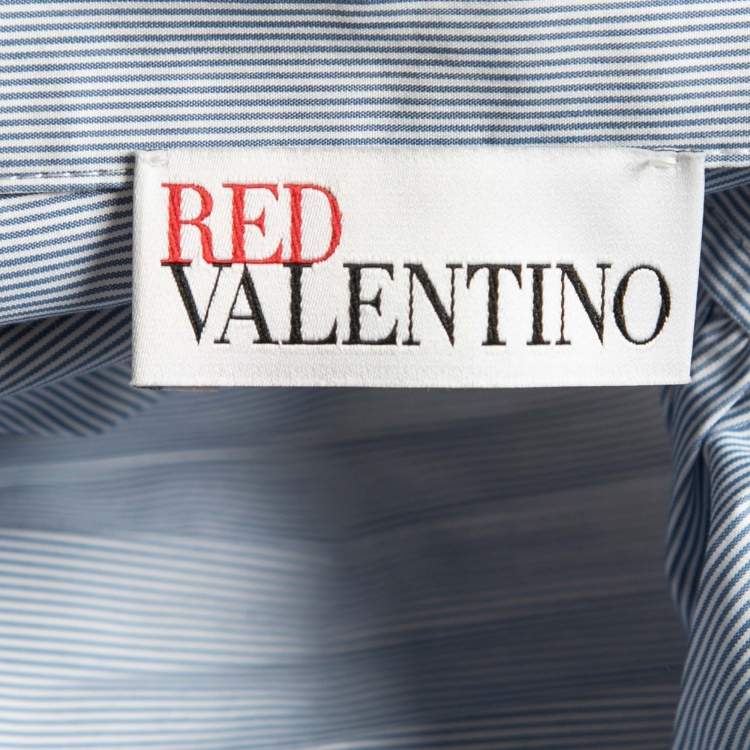 مملوكة مسبقًا RED Valentino Blue Pinstriped Cotton Poplin Pleated Back Shirt S