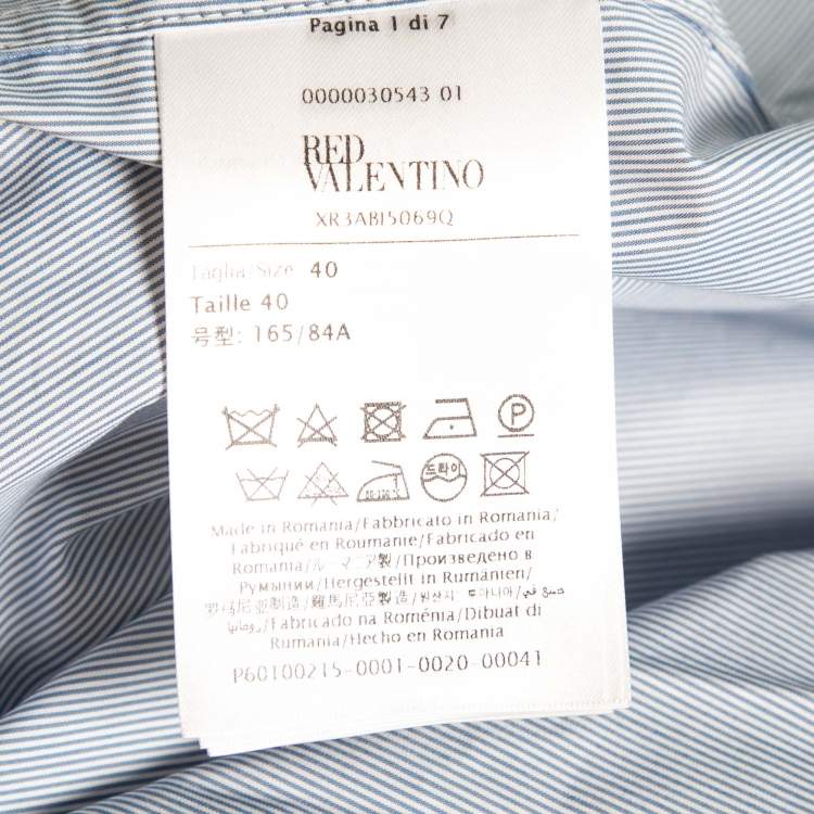مملوكة مسبقًا RED Valentino Blue Pinstriped Cotton Poplin Pleated Back Shirt S