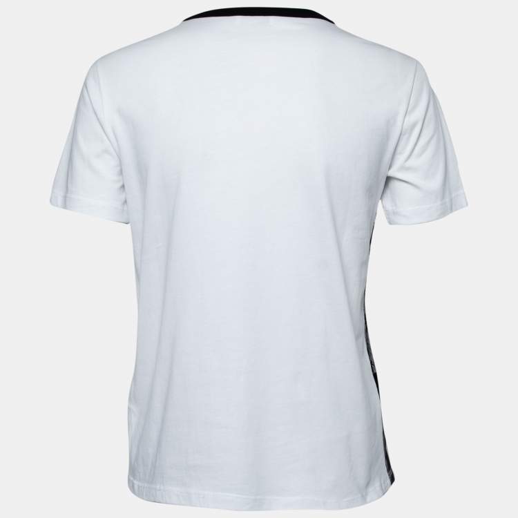 Pre Owned RED Valentino White Cotton Contrast Lace Crew Neck T-Shirt XS