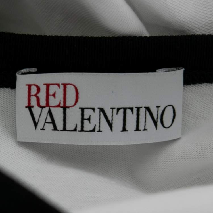 Pre Owned RED Valentino White Cotton Contrast Lace Crew Neck T-Shirt XS