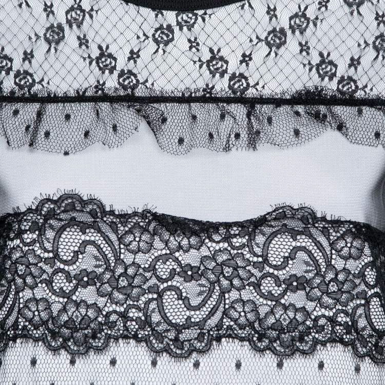 Pre Owned RED Valentino White Cotton Contrast Lace Crew Neck T-Shirt XS