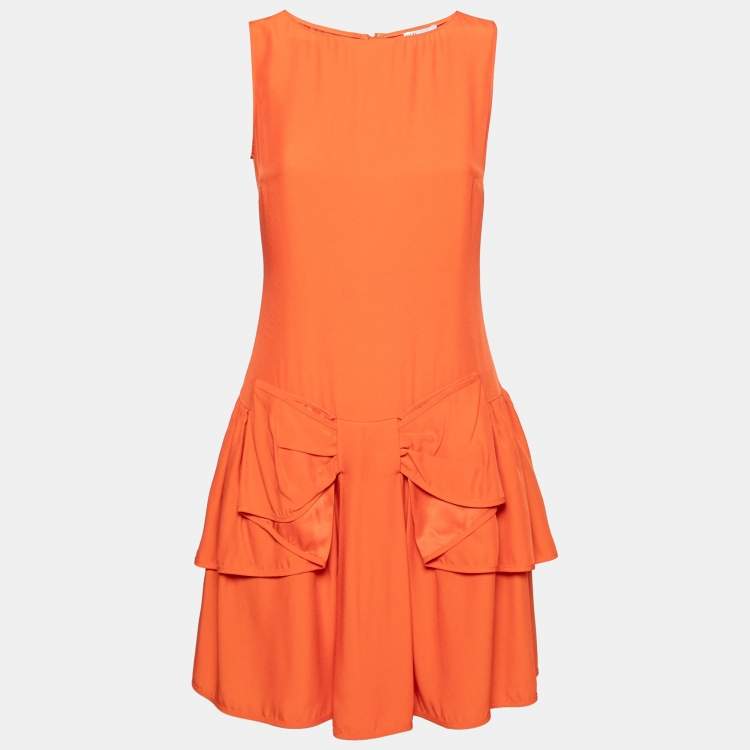 Pre Owned Red Valentino Orange Crepe Sleeveless Bow Detail Dress M