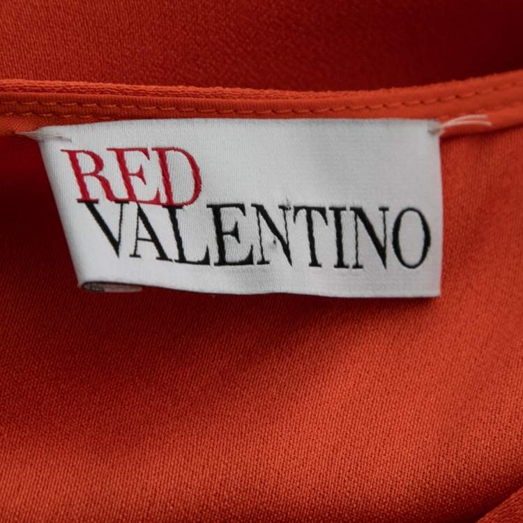 Pre Owned Red Valentino Orange Crepe Sleeveless Bow Detail Dress M