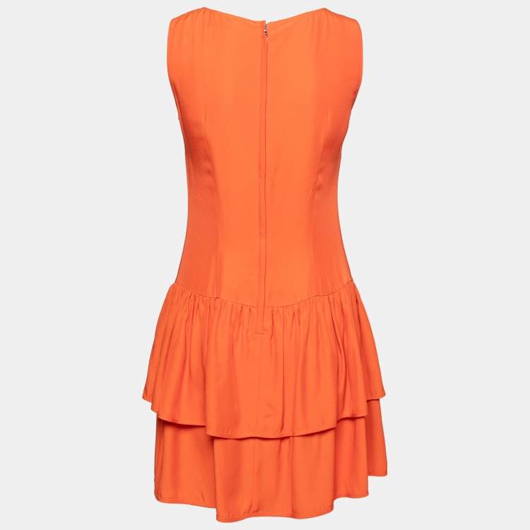 Pre Owned Red Valentino Orange Crepe Sleeveless Bow Detail Dress M