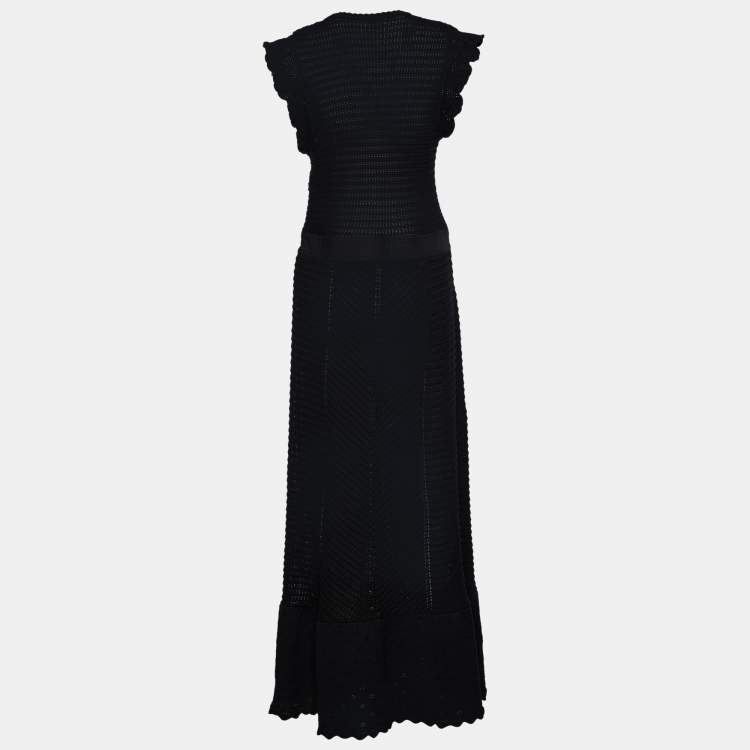 Pre Owned Red Valentino Black Crochet Knit Waist Tie Detail Maxi Dress XL