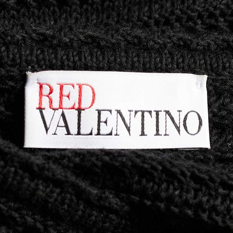 Pre Owned Red Valentino Black Crochet Knit Waist Tie Detail Maxi Dress XL