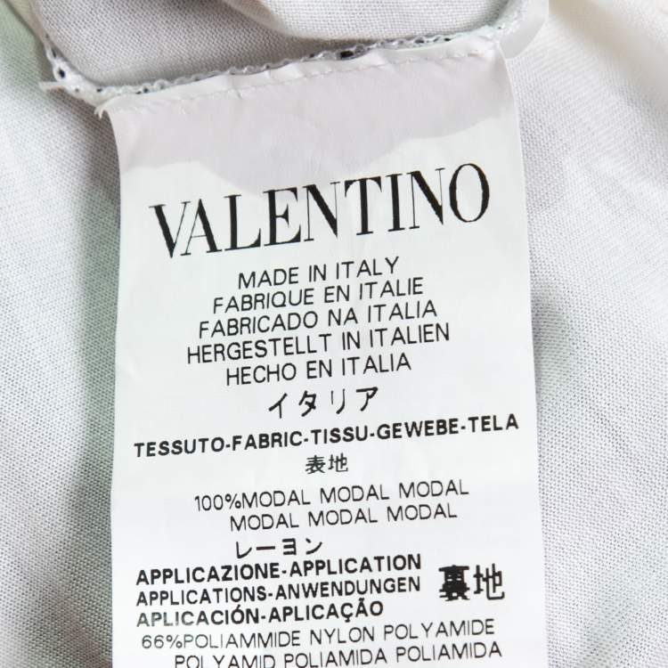 Pre Owned RED Valentino White Jersey & Lace Overlay Bow Detail Short Sleeve T-Shirt M