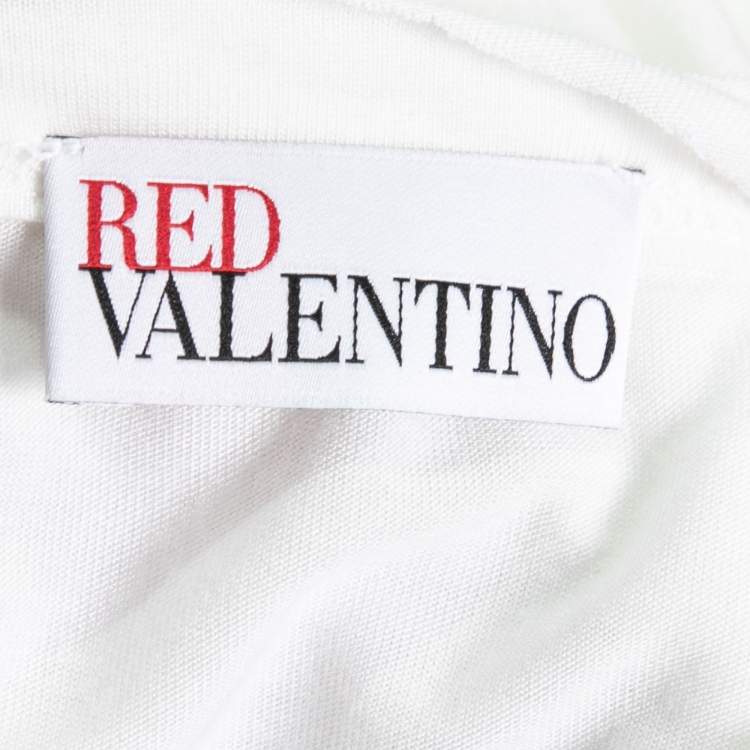 Pre Owned RED Valentino White Jersey & Lace Overlay Bow Detail Short Sleeve T-Shirt M