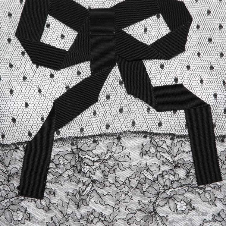 Pre Owned RED Valentino White Jersey & Lace Overlay Bow Detail Short Sleeve T-Shirt M
