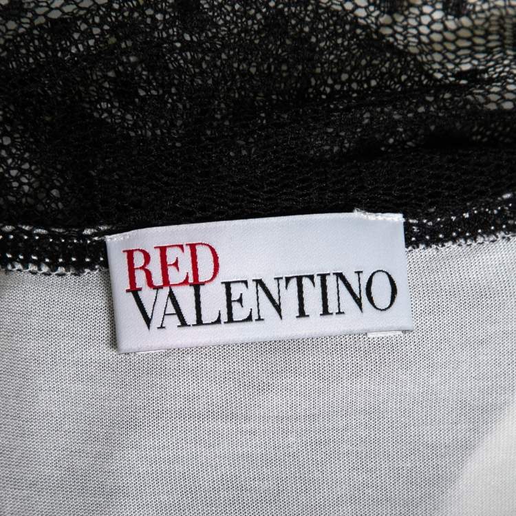 Pre Owned RED Valentino White Bow Print Jersey Tulle Detail Top M