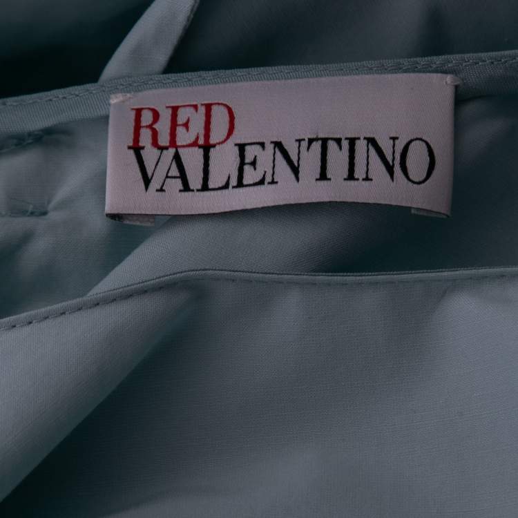 Pre Owned RED Valentino Blue Cotton Taffeta Bow Detail Sleeveless Midi Dress M