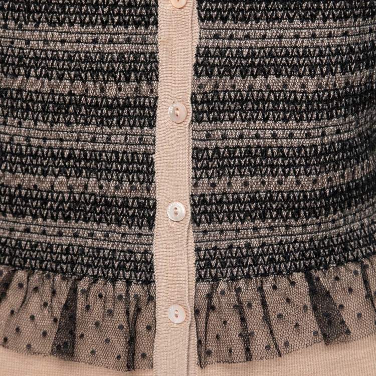 Pre Owned RED Valentino Beige Tulle-Overlay Wool Cardigan XL   