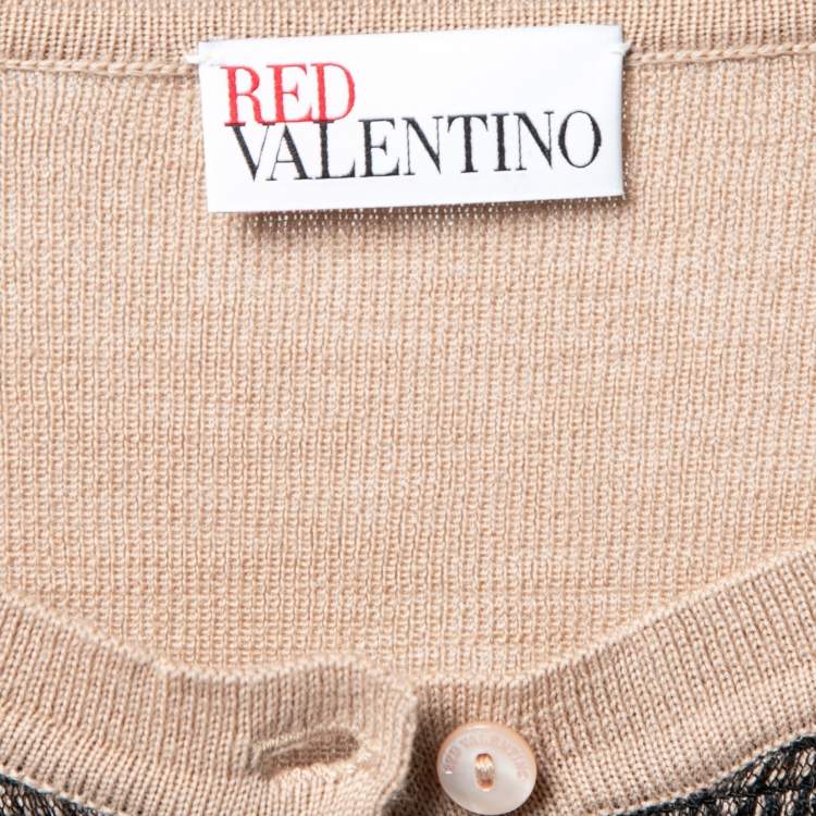 Pre Owned RED Valentino Beige Tulle-Overlay Wool Cardigan XL   