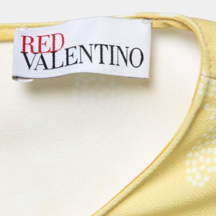 Pre Owned RED Valentino Yellow Butterfly Print Crepe Cady Knee-Length Dress L